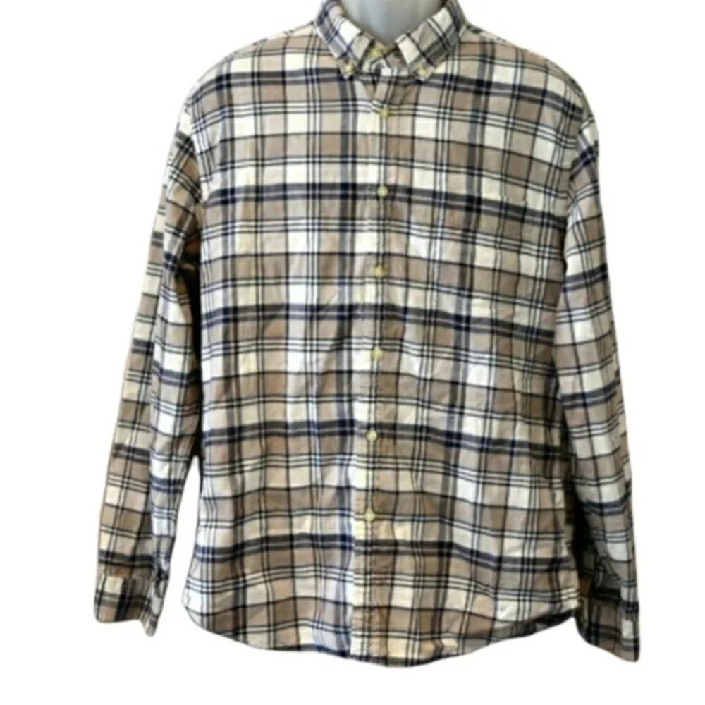 Jcrew Vintage Oxford Plaid Button Down Shirt LG Gray Black White